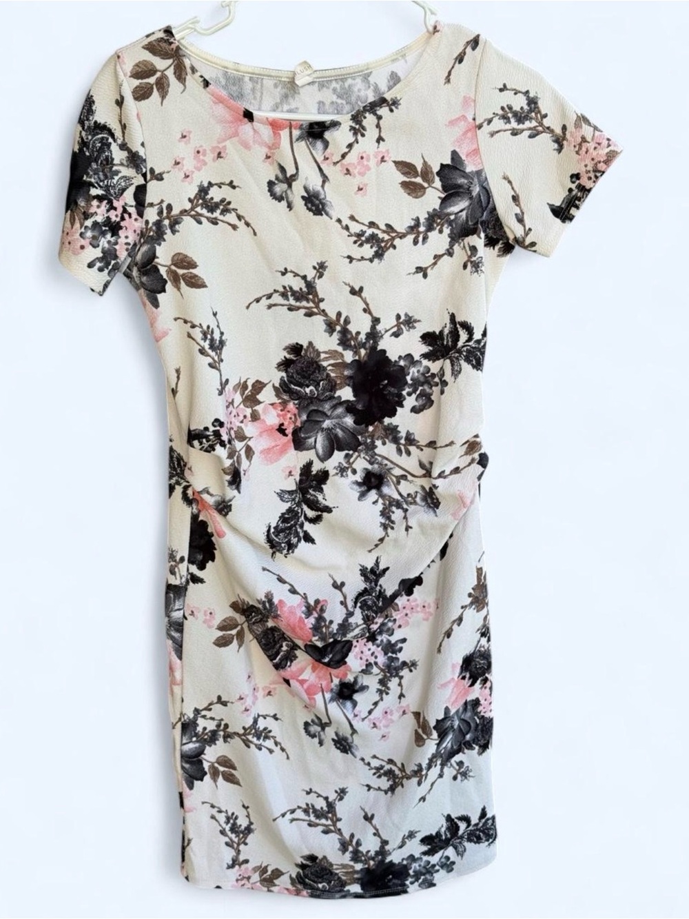 Pinkblush Cream Floral Midi Dress with Pink and Black Blooms
